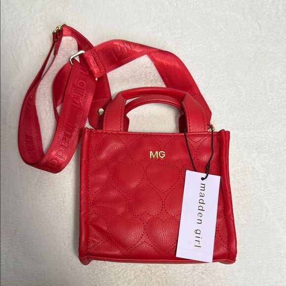 Madden Girl Cherry Hearts Red Quilted Handbag - Picture 3 of 11